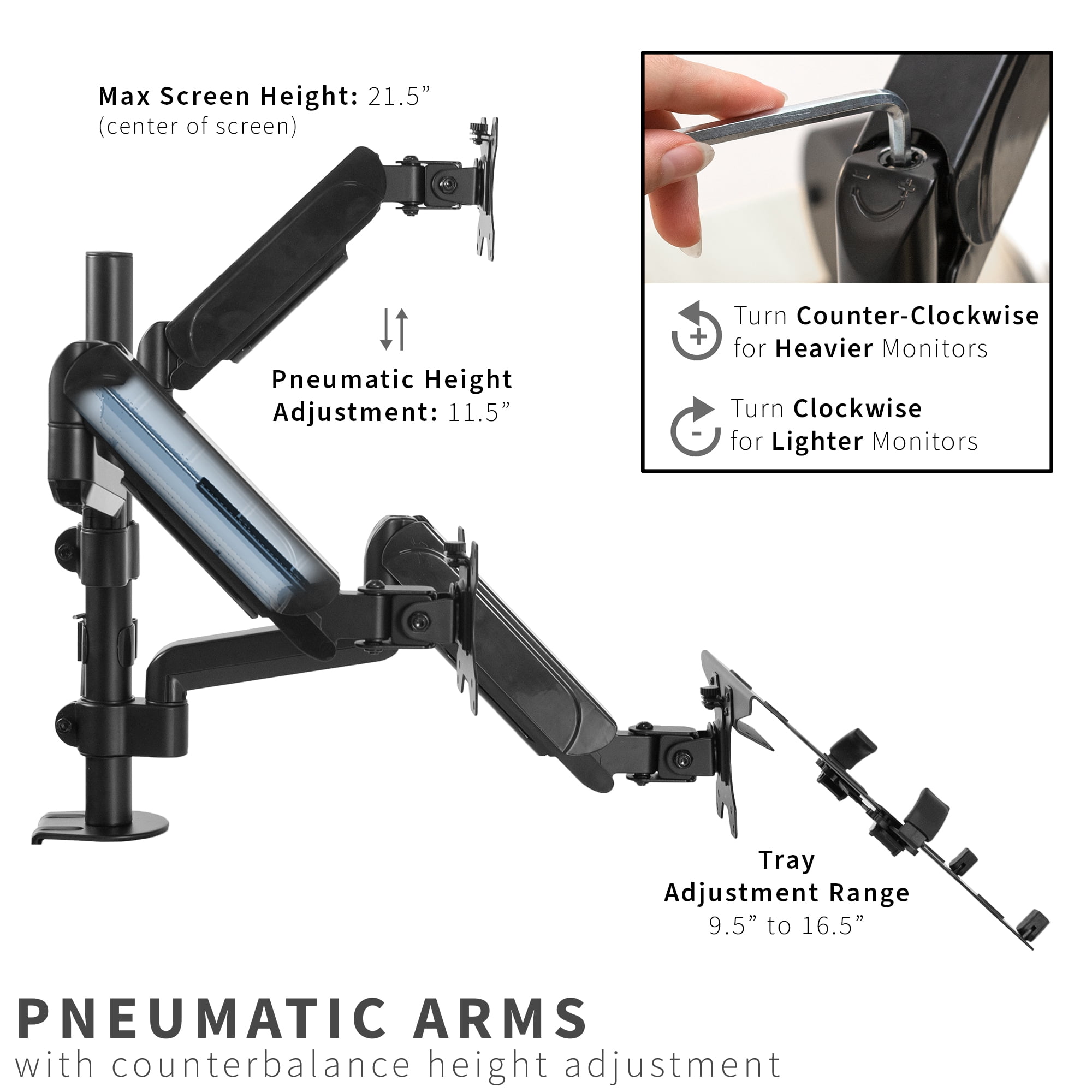 VIVO Black Dual 17" to 32" Monitor and Laptop Pneumatic Arm Desk Mount