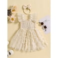 thumbnail image 2 of Bagilaanoe Toddler Baby Girl Summer Dress Flowers Fly Sleeve A-line Princess Dresses + Headband 6M 12M 18M 24M 3T 4T 5T Kid Tulle Patchwork Tulle Skirt, 2 of 9
