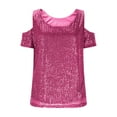 thumbnail image 4 of Busydd Womens T Shirts Trendy Short Sleeve off the Shoulder Sequin Tops for Women Casual Loose Comfy Solid Color Round Neck Womens Tops XL, 4 of 7