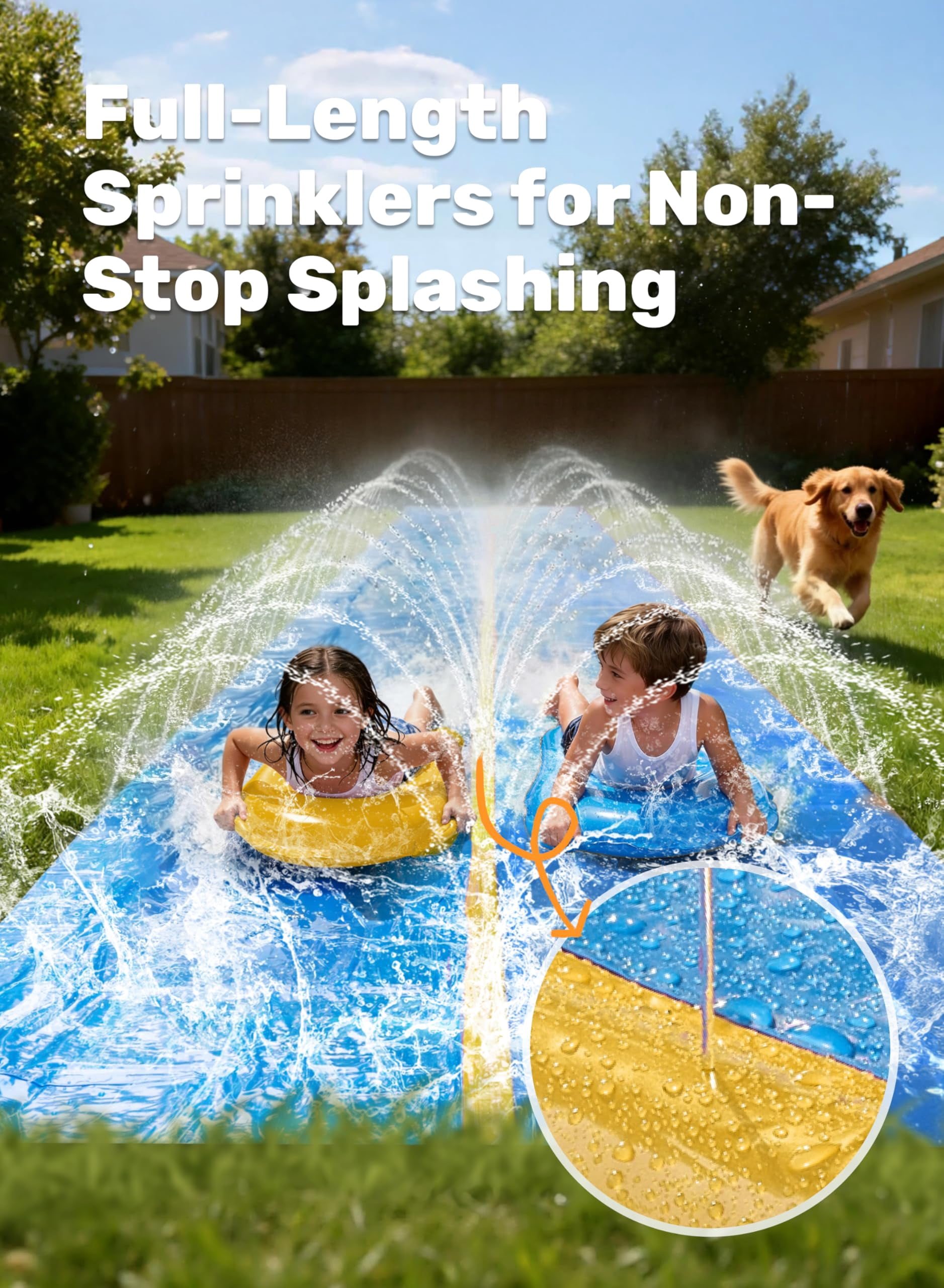 30ft x 6ft Lawn Water Slide with Built-in Sprinkler and Inflatable Boards