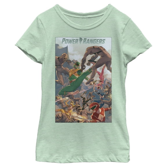 Girl's Power Rangers Battle Time Poster  Graphic Tee Mint Large