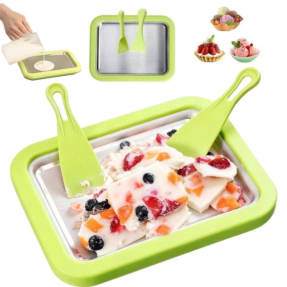 Instant Ice Cream Roll Maker, No Electricity Fried Yogurt Pan, Homemade Rolled Ice Cream Machine with 2 Scrapers, DIY Frozen Yogurt, Sorbet, Gelato for Kids, Home Kitchen