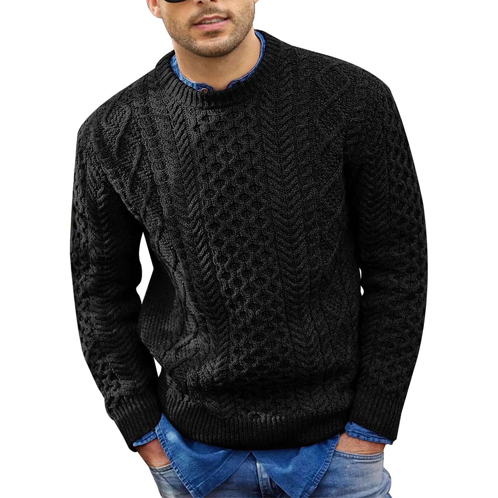 Black cable knit jumper cheap mens