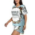 thumbnail image 2 of Bixox Women's World Travel Printed Pajama Set 2 Piece Lounge Set Top and Shorts Soft Pajamas, Shorts with Pockets, 2 of 7