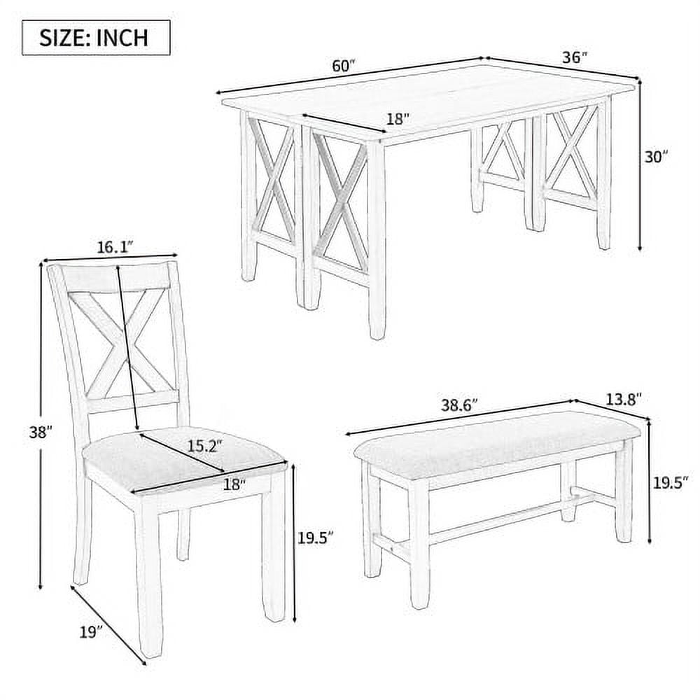 Howcool 6-Piece Solid Wood Dining Set, Space Saving Foldable Table, 4 Chairs & Bench, Espresso