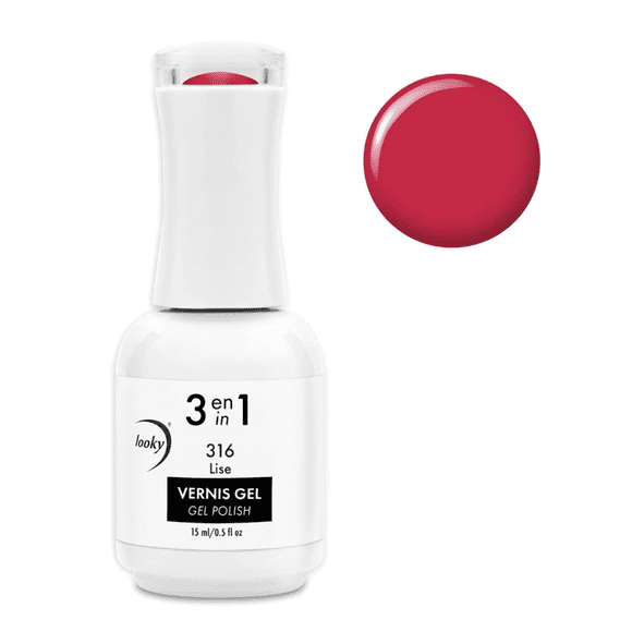 Looky Vernis à Ongles Gel 3-en-1, Couleur de Base, Qualité Salon UV LED Cure, Longue Durée, 15ml - 316 Lise (Rouges)