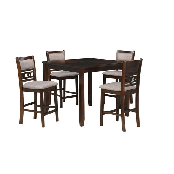 New Classic Furniture Gia 5-Piece Wood Square Counter Dining Set, 1 Counter Dining Table And 4 Chairs, 42 Inch, Brown Cherry