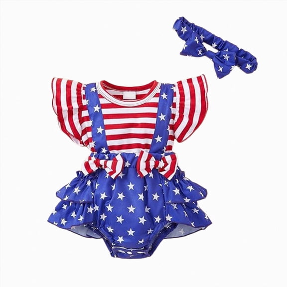 CAUYDY Toddler Baby Girls 4th of July Outfit American Flag Top Set Newborn Clothes 6-24 Months 2T 3T 4T (Sizes 6-9 Months,Red)