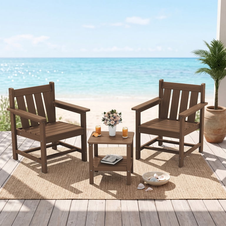 SERWALL 3-Piece HDPE Bistro Set with Armchairs, Brown photo 8