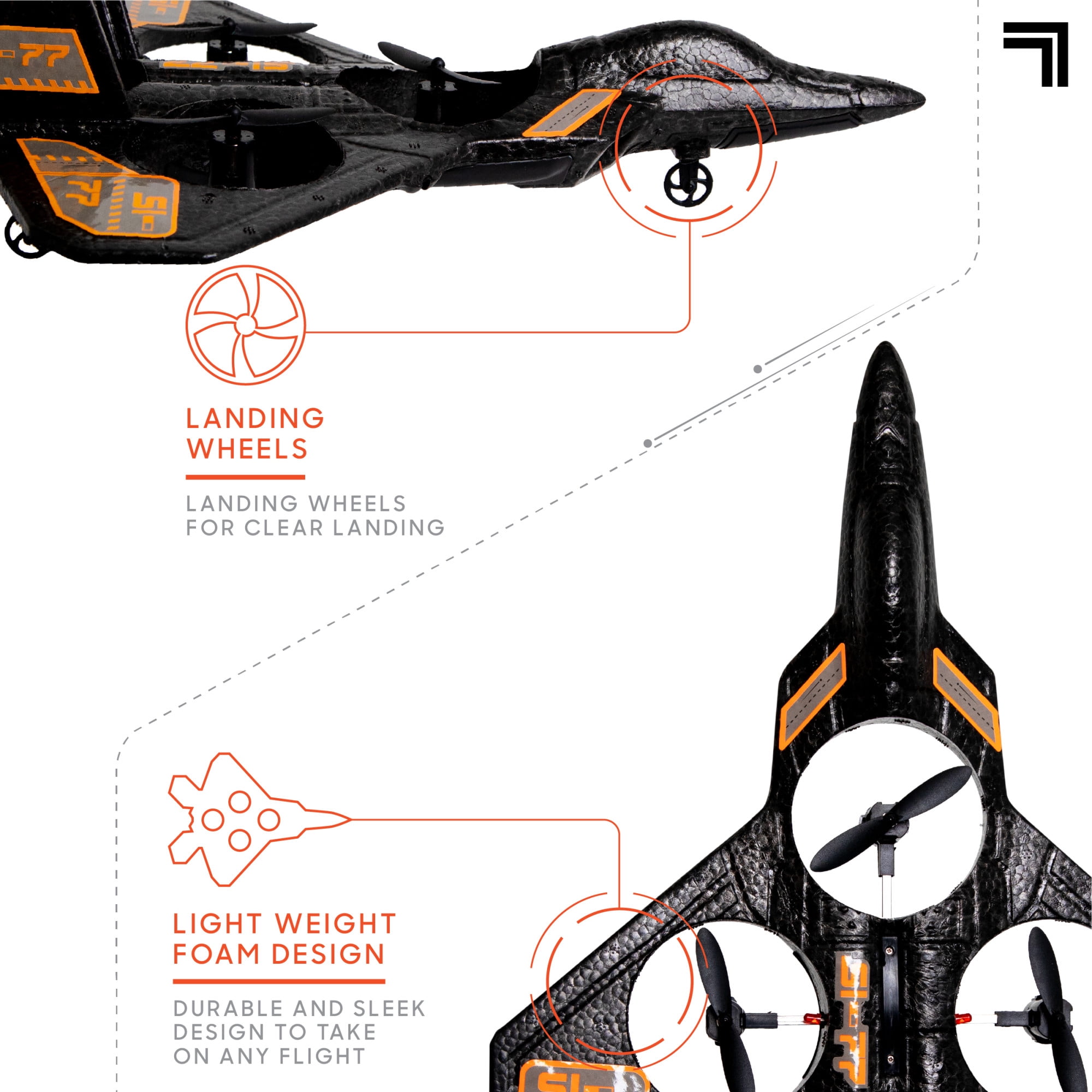 Sharper Image Thunderbolt Remote Control Stunt Drone, 2.4 GHz Wireless Fighter Jet RC, Quadcopter with Assisted Landing, Small Plane for Kids and Beginners, Rechargeable (copy)