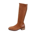 thumbnail image 2 of Women Boots Round Toe Low Heel Mid Calf Boots with Back Zipper Comfort Stretchy Flock Shoes for Fall Winter Casual Outdoor Daily Wear, 2 of 9