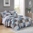 thumbnail image 2 of PANGUSHAN Juego de edredón 100% algodón King Size Patchwork Plaid King Juego de ropa de cama colchas de granja ligero edredón reversible azul/marrón cama para cama King 3 piezas, 2 of 5