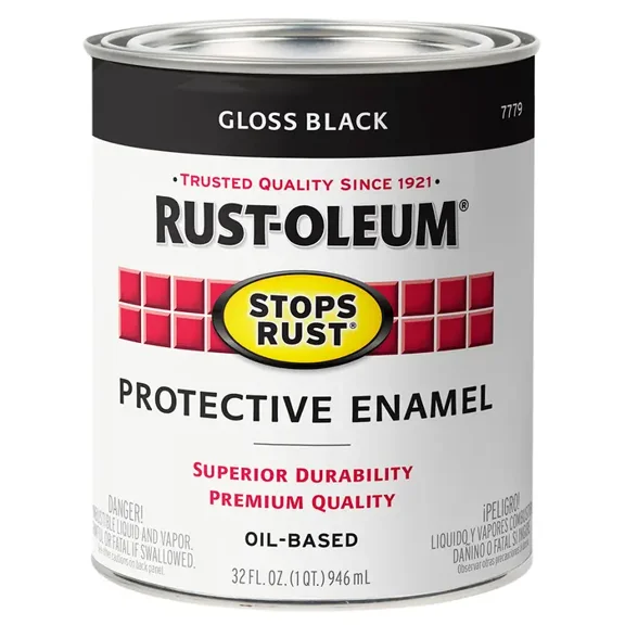 Black, Rust-Oleum Stops Rust Gloss Protective Enamel- 7779502, Quart