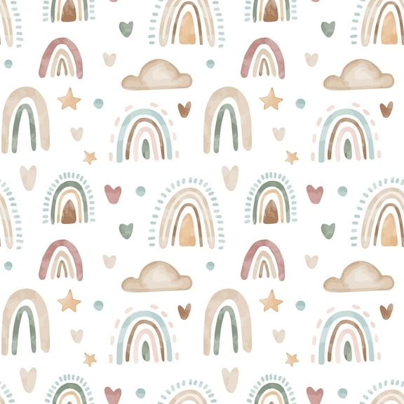 CHIHUT Rainbow Wallpaper Peel and Stick Boho Wallpaper Rainbow Kids Cloud Heart Star Removable Wallpaper Watercolor Self Adhesive Nursery Contact Paper for Girls Baby Bedroom Wall Decor 17.7”x100”