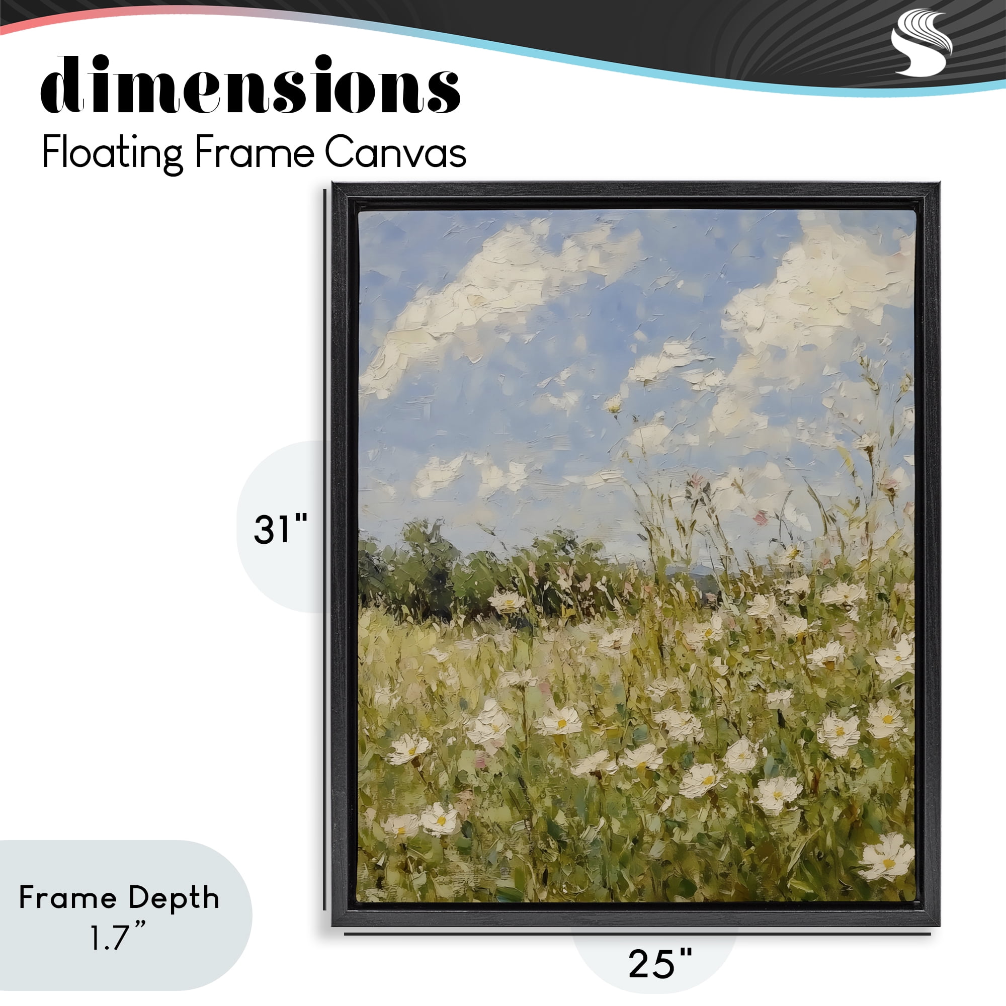 Stupell Industries Wildflower Field Beneath Blue Sky Black Framed Floater Canvas Wall Art, design by LSR Design Studio