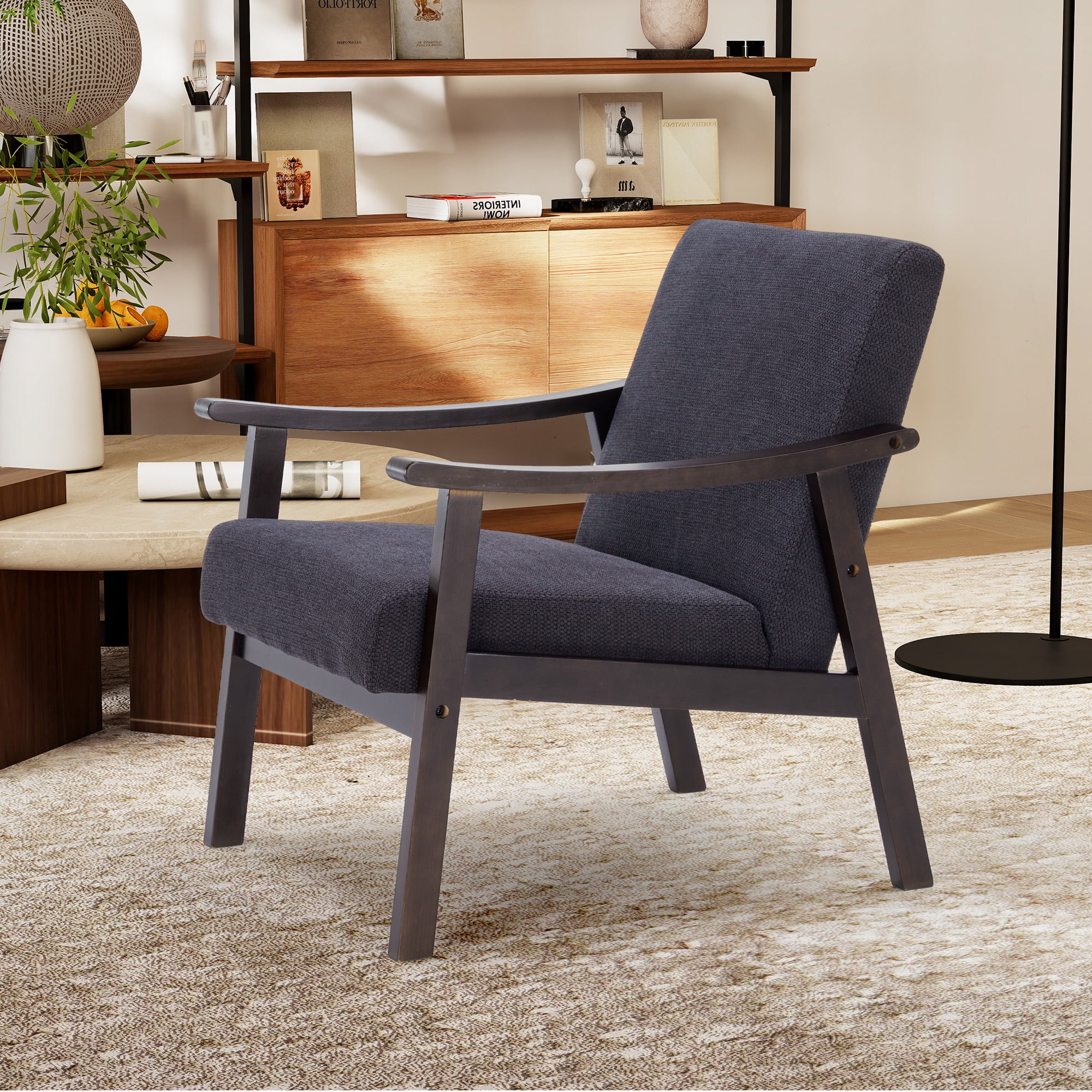 MOONMISS Accent Chair, Upholstered Comfy Single Sofa with Wood Feet, Mid Century Armchair for Bedroom, Living Room, Modern Comfy Reading Chair,Gray
