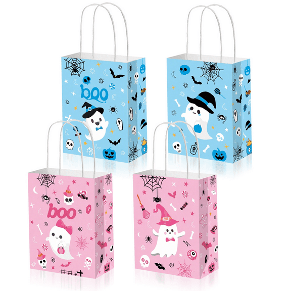 Halloween Cute Ghost Gift Bags 12 Pack - Pink & Blue Party Favors