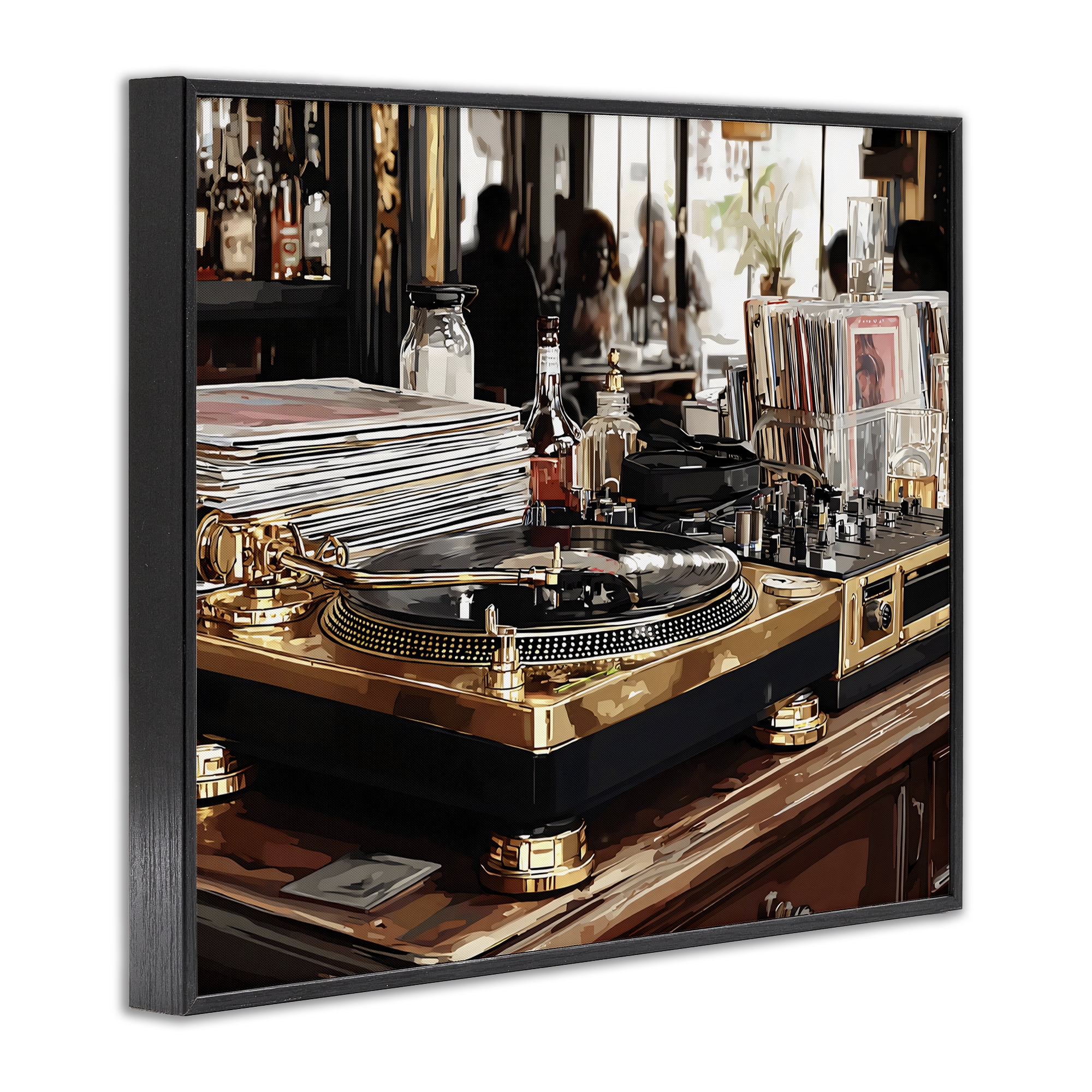 Stupell Industries Work Place Vintage Gold Turntable Black Framed Giclee Art, design by Franklyn Gregory