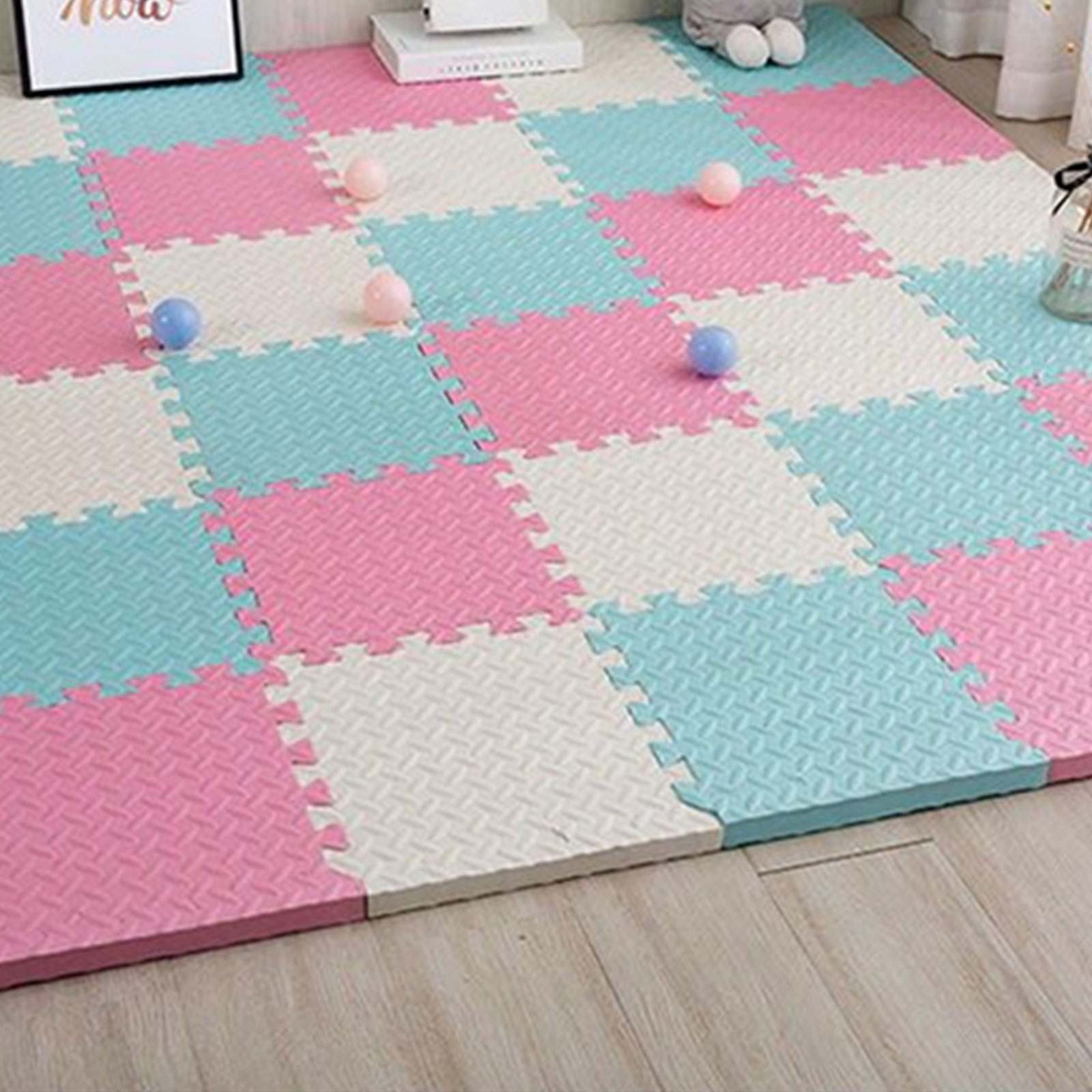 Cozylkx Puzzle Floor Mat, Plush Foam Mats, 16 Fluffy Carpet Tiles Area Rugs  for Kids Room, Baby Room, Nursery Decoration