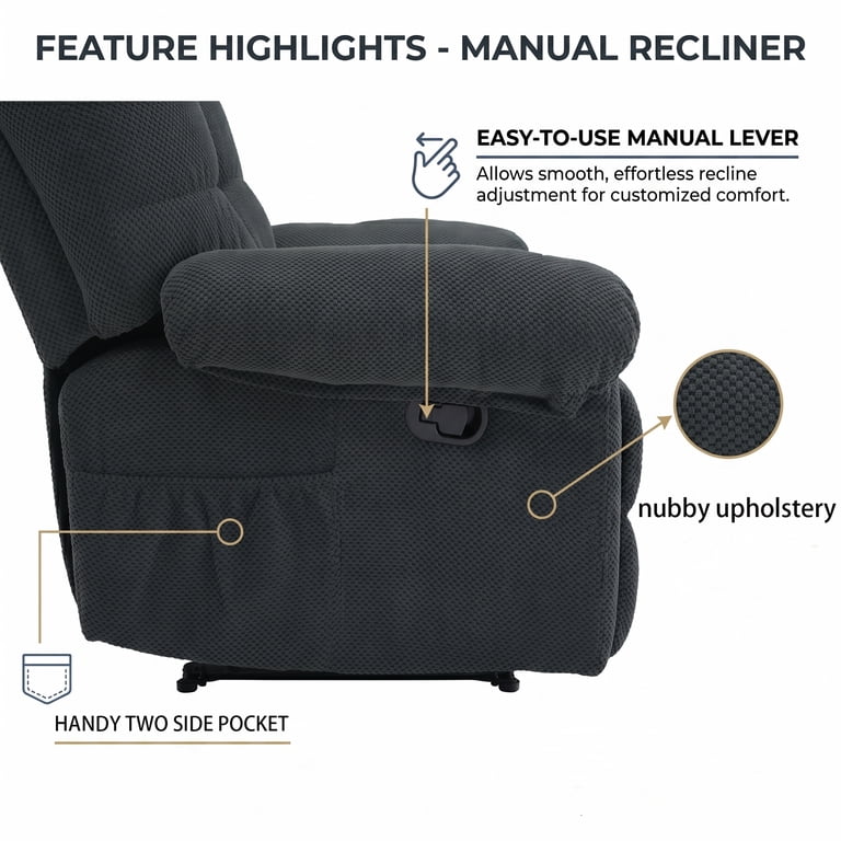 Garitin Overstuffed Manual Push Back Recliner, Gray photo 2
