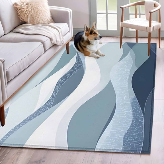 Blue Aqua Ombre Stripe Area Rug 4x6 Washable Rug Non Slip Modern Art Abstract Moire Wave Large Area Rug Indoor Floor Carpet for Entryway Bedroom Kitchen Living Room Home Office Dining Room Nursery