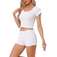 thumbnail image 4 of Conjunto de pijama de algodón para mujer INSPIRE CHIC con top de manga corta y pantalones cortos con encaje XS Blanco, 4 of 6