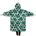 thumbnail image 2 of Oversized Wearable Blanket Hoodie,Leopard Pattern with Green and Black Spots Sherpa Blanket Hoodie with Super Pockets,Super Warm Fuzzy Pullover for Women & Men, 2 of 6