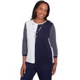 thumbnail image 3 of Alfred Dunner Womens Petite Striped Sleeve Colorblock Sweater With Necklace, 3 of 4