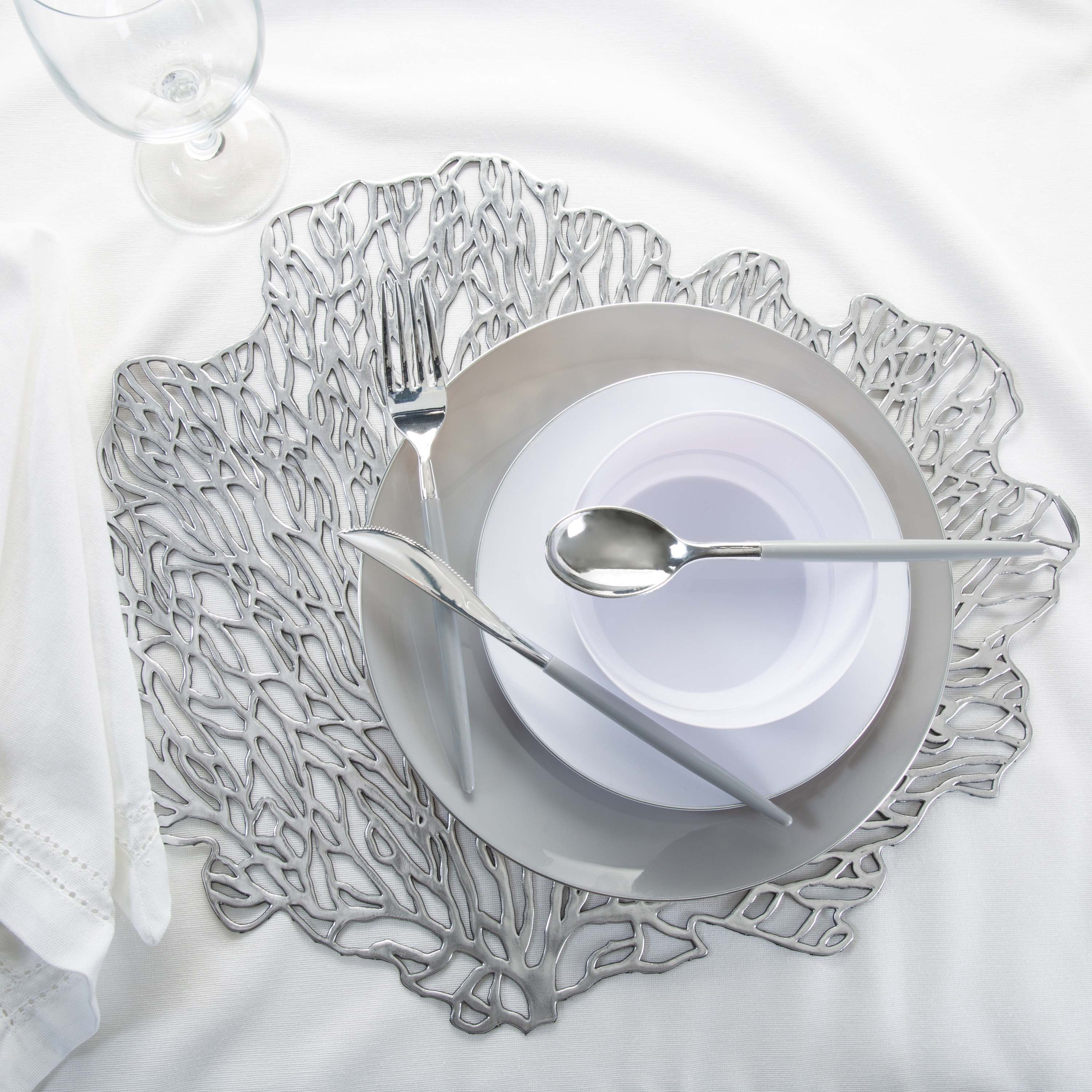 Home Details Set of Four Coral Shape Table Place Mat, Silver