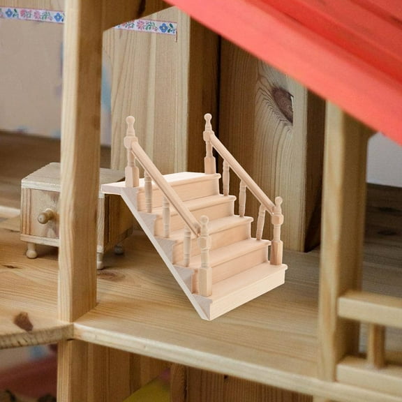 SWETRACE 1Pack Light Brown Wooden Miniature Staircase for Furniture Accessories and Craft Projects 11.8x4.1x2.2in