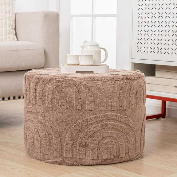 Plush Fabric Ottoman Footrest – 20"x14" Soft Foam Pouf with Removable Cover Perfect for Living Room, Bedroom & Dorm(Light Coffee)