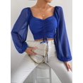 thumbnail image 1 of Top ajustado adelgazante de gasa con mangas farol y cordón con costuras y escote en V sexy para mujer, 1 of 6