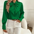 thumbnail image 4 of Women's Tops Dressy 2026 Summer Bow Tie Shirt Long Sleeve Satin Blouse Business Work Casual Outfits, 4 of 8