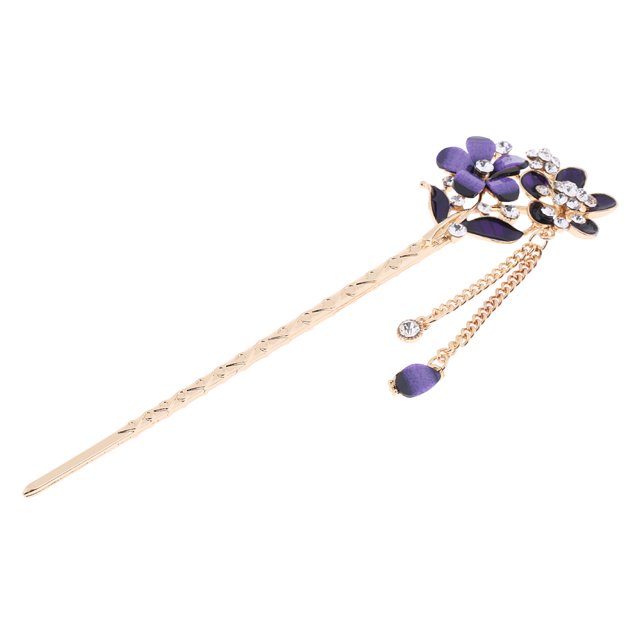 Palillos chinos del pelo Cristal del Rhinestone Flor del pelo Pasadores del palillo Púrpura Sunnimix Palillos para el cabello para mujeres