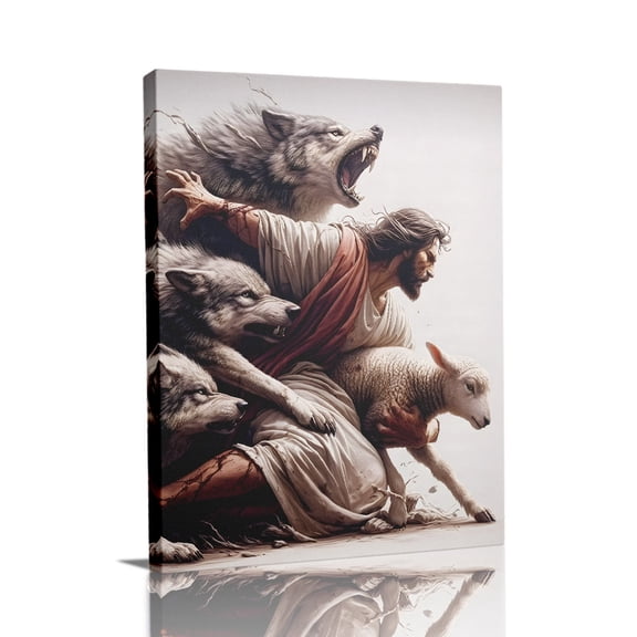 “Good Shepherd & Lamb” Faith Canvas Wall Art Ready to Hang for Living Room and Bedroom