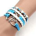 thumbnail image 1 of 5 PCS/Set Double Hearts Wrap Bracelets Leather Rope Wristband Handmade Bangle Jewelry Accessories Gift,Sky Blue, 1 of 1
