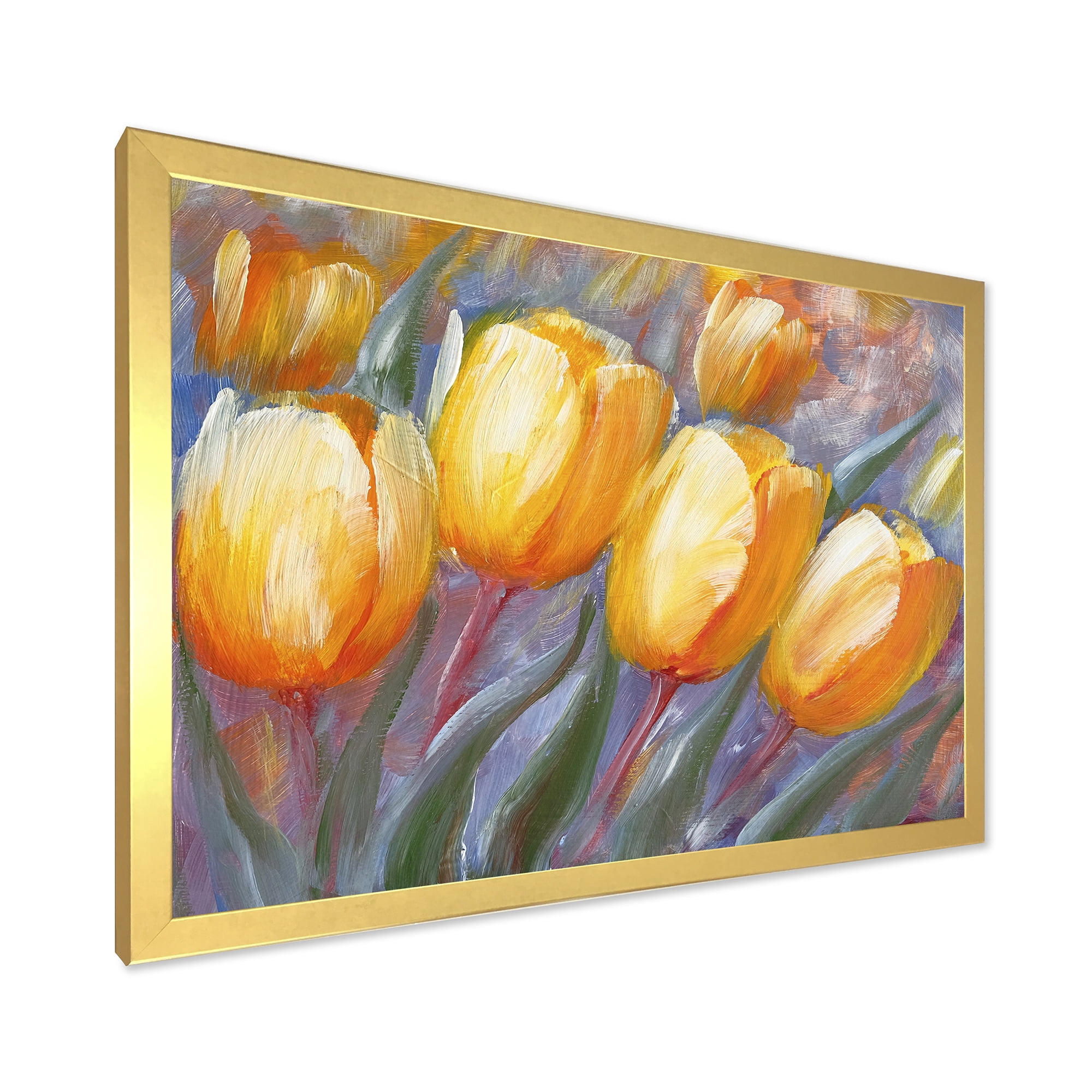 Designart 'Abstract Yellow Blooming Tulips' Traditional Framed Art Print
