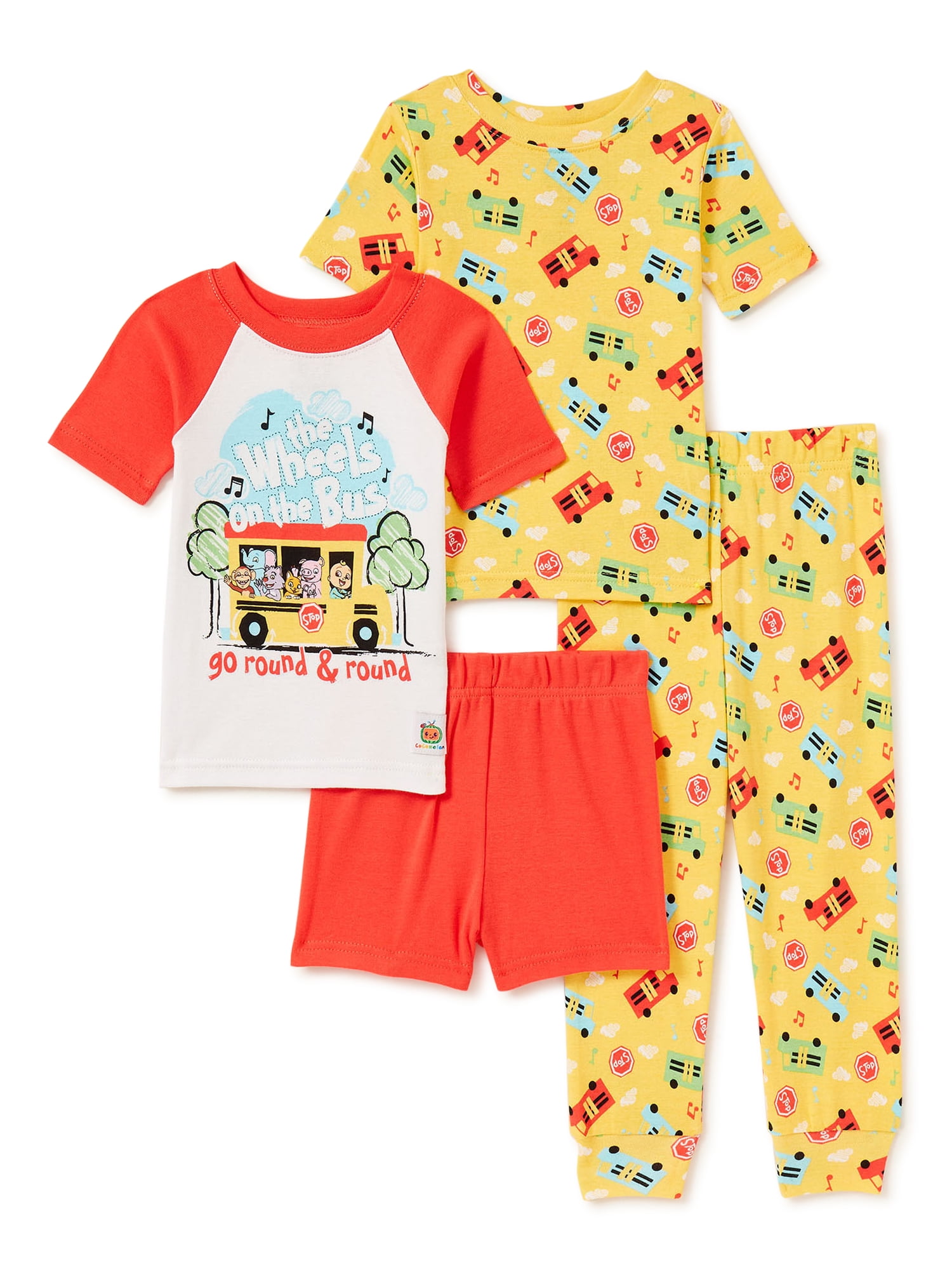 CoComelon Toddler Boys Snug Fit Cotton Short Sleeve Pajamas, 4-Piece
