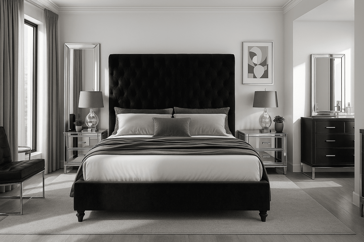 Merluxy King Bed Frame with 59.1" Sleigh Headboard,Velvet Upholstered,No Box Spring Needed,Black