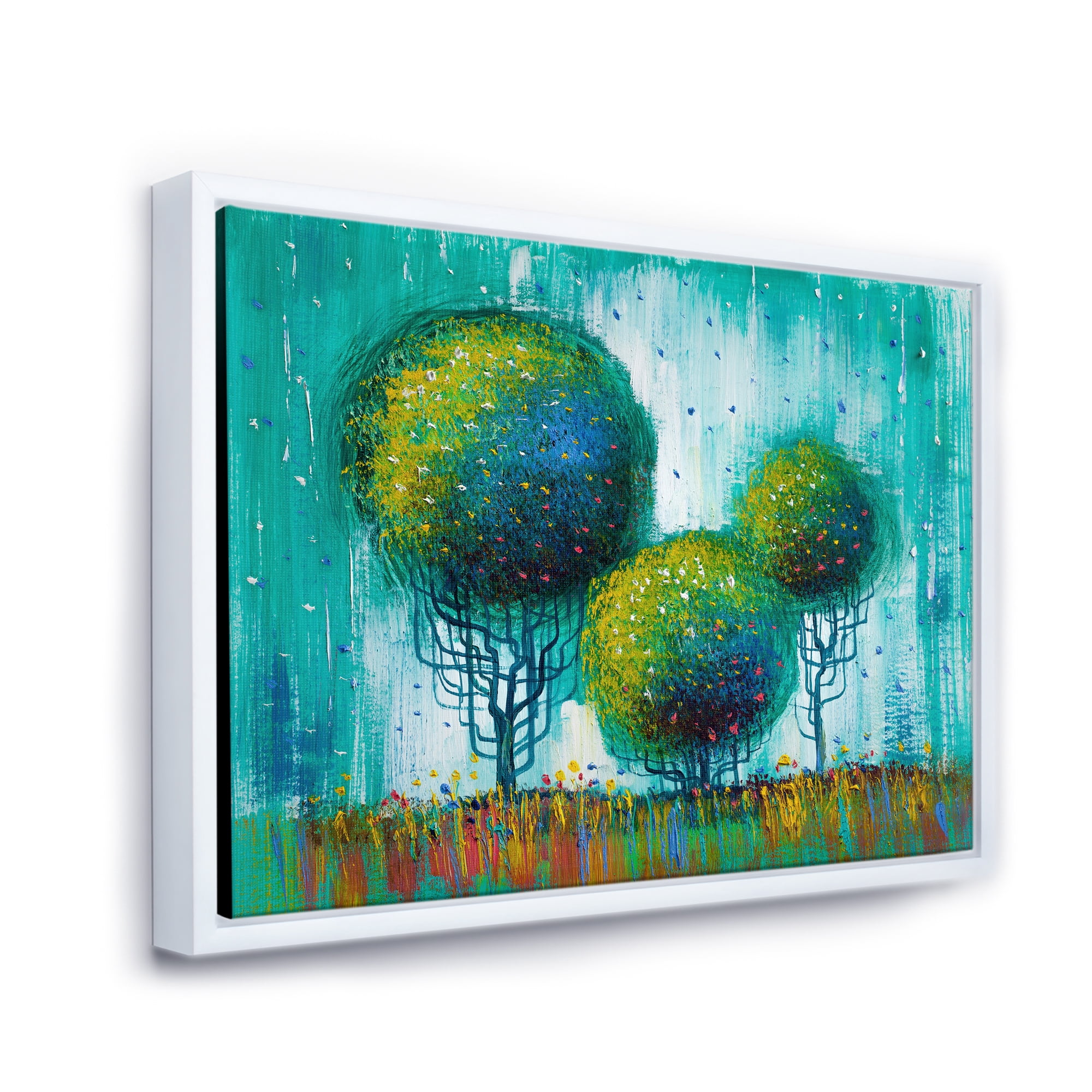 Designart 'Colourful Landscape Trees Impressionist II' Modern Framed Canvas Wall Art Print