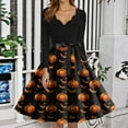 thumbnail image 4 of WTOBBY Women's Elegant V-Neck Slim Fit Halloween Printed Dress with Long Sleeves, Retro Design, and Casual Look for Party Wear and Festive Events ,Black L, 4 of 5