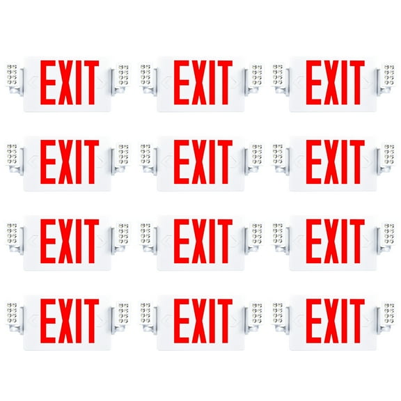 Sunco 12 Pack Exit Signs With Emergency Lights, Two Adjustable LED Lights With Backup Battery, Red, 94V-0 Fire Resistant, 120-277V, Wall Or Ceiling Mount, Commercial Grade Double Sided UL.