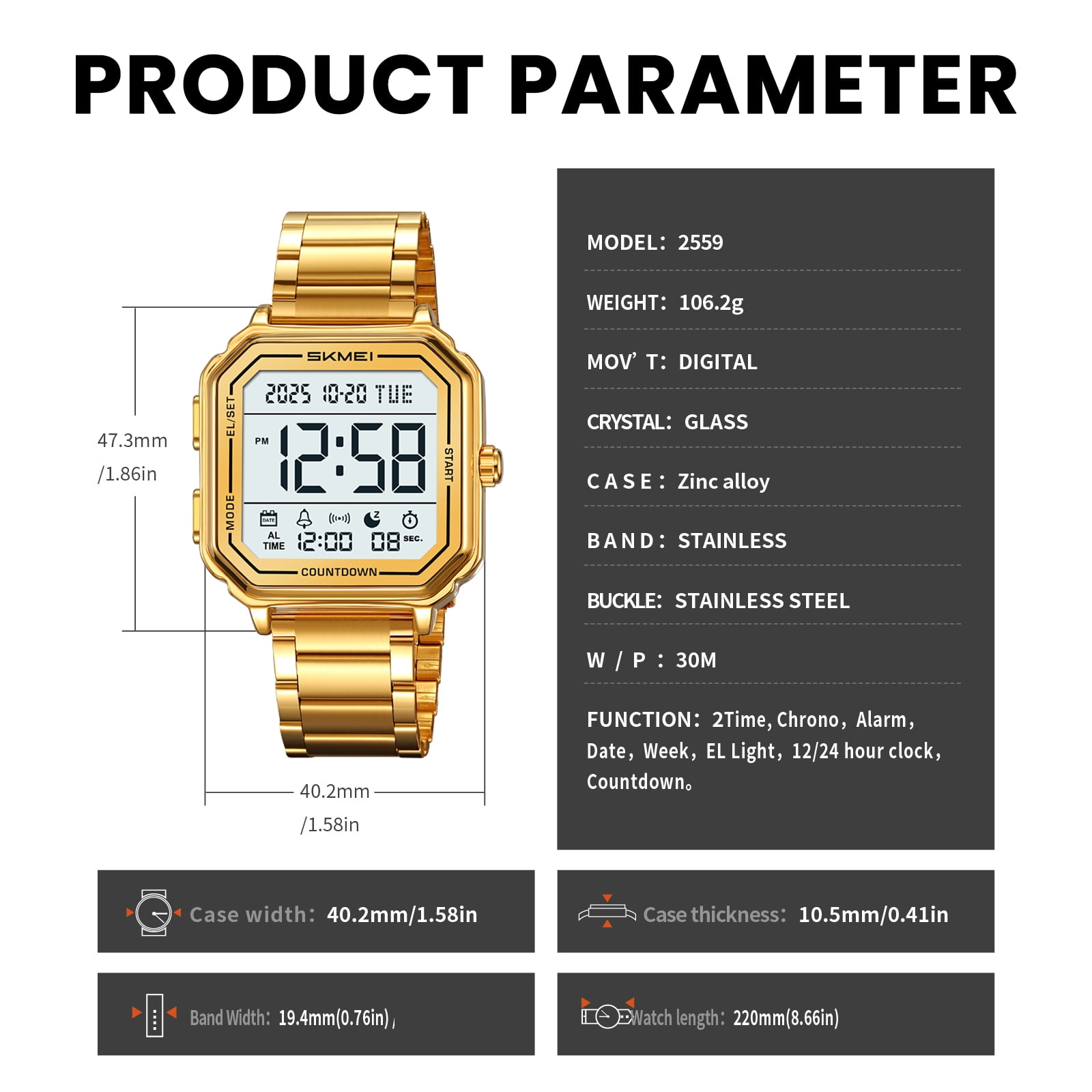 SKMEI Mens Digital Watch Sports Waterproof Outdoor Large Face Military Watches for Men with Stopwatch LED Back Ligh Alarm