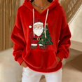 thumbnail image 2 of Women's Loose and Comfortable Drawstring V-Neck Long Sleeved Christmas Print Hoodie for Holiday Season and Casual Fashion Wear,Red,XL, 2 of 7