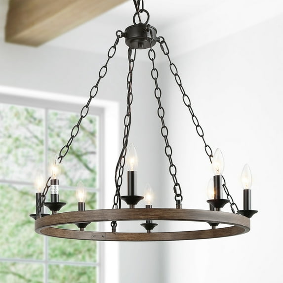 LNC 8-Light Farmhouse Wagon Wheel Chandelier for Kitchen Island