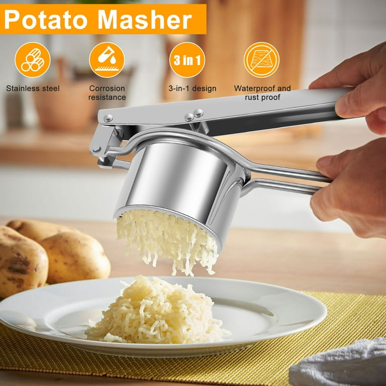 Potato Ricer,Ricer For Mashed Potatoes,Heavy Duty Potato Masher With 3  Interchangeable Discs,Potato Ricer Stainless Steel For Fluffy Mashed