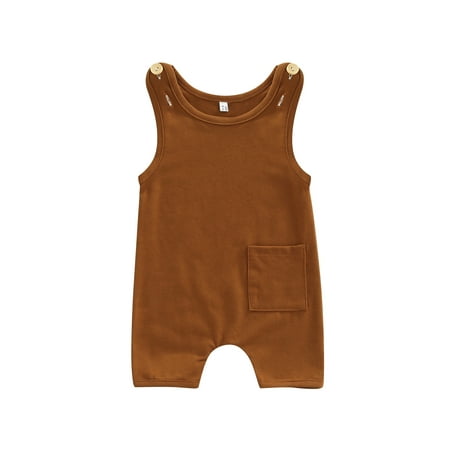 

Qiylii Toddlers Baby Summer Suspenders Jumpsuit Solid Color Button Sleeveless Shorts Rompers for Girls Boys 0-3T Onesies