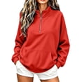 thumbnail image 3 of TZZQ Women Quarter Zip Pullover Sweatshirt Oversized Loose Fit Athletic Sweatshirt Casual Fashion Stand Collar Long Sleeve Pullover Hoodie Comfy Trendy Plus Size Relaxed Fit Sports Shirts Red S, 3 of 8