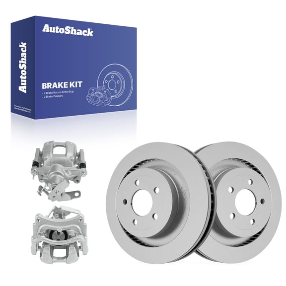 AutoShack Rear Vented Coated Brake Rotors   Calipers 4-PC Brake Kit Replacement for 2015-2023 Ford Mustang ArmorStop 12.99" (330 mm)