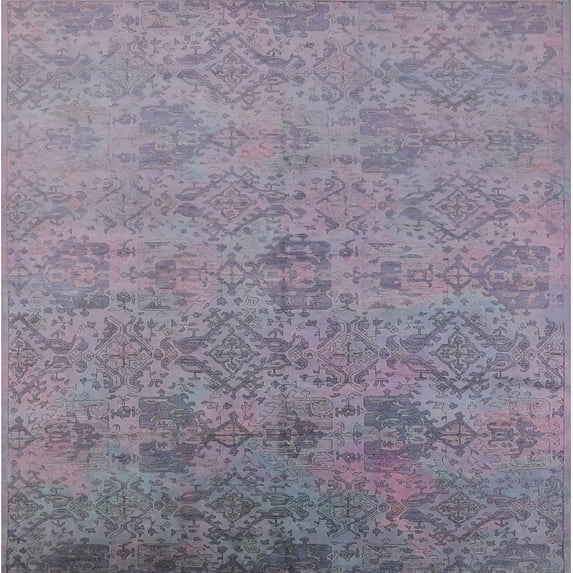 Ahgly Company Indoor Square Mid-Century Modern French Lilac Purple Oriental Area Rugs, 3' Square